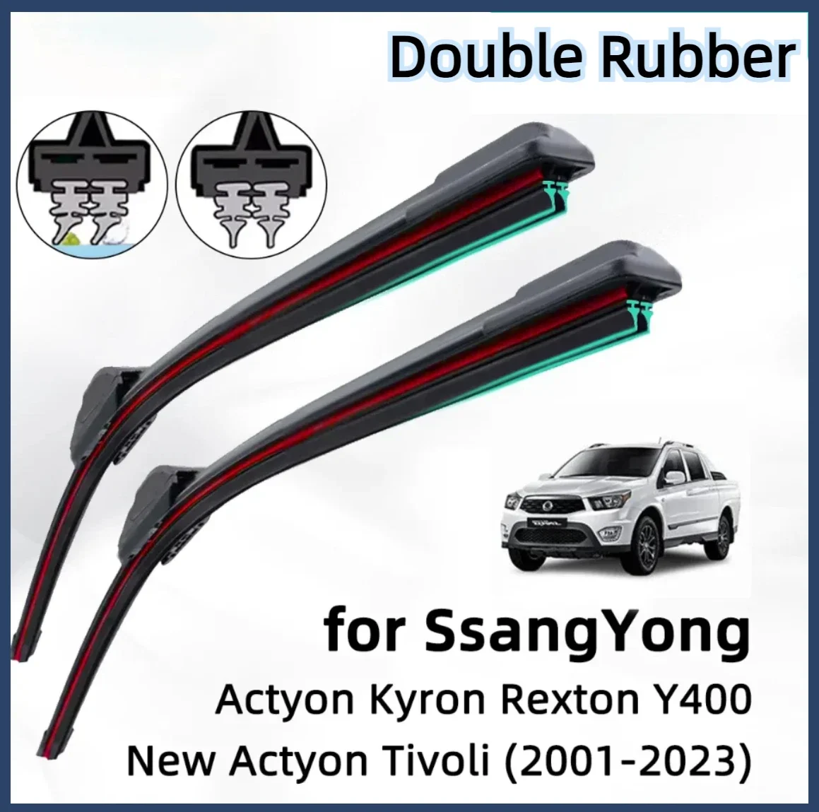 

Double Rubber Car Wiper for SsangYong Kyron Rexton Tivoli Front Wiper Blades Brushes Cutter Accessories Windscreen
