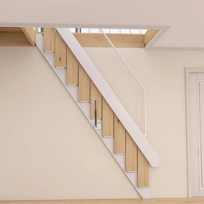 

Integral loft solid wood folding stairs household indoor invisible wall-mounted shrinkable wall-mounted telescopic ladder single