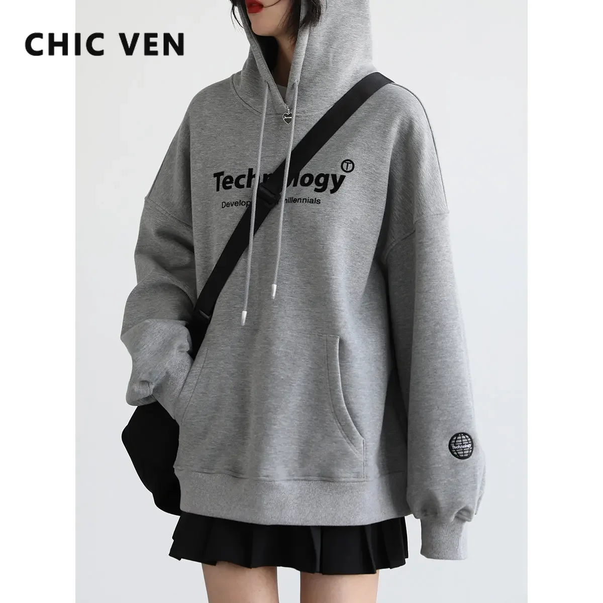 CHIC VEN Women's Hoodies Sweatshirts Loose Casual Streetwear Pullover Fleece Thick Warm Female Tops Ladies Autumn Winter 2022