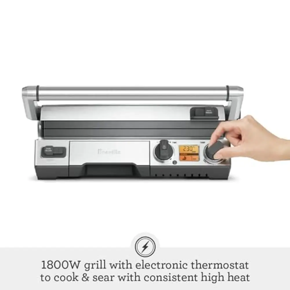 Electric BBQ Grill with Element IQ Adjustable Height Settings Dishwasher Safe Plates Stainless Steel 110-120V 1800W 310-450F