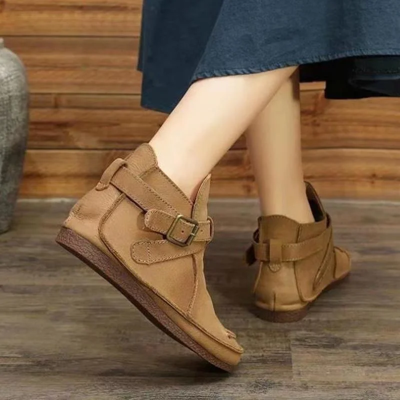 

New Handmade Soft Leather Mother Boots Women's Autumn Short Boots New Retro Comfortable Soft Surface Soft Surface Ankle Boots