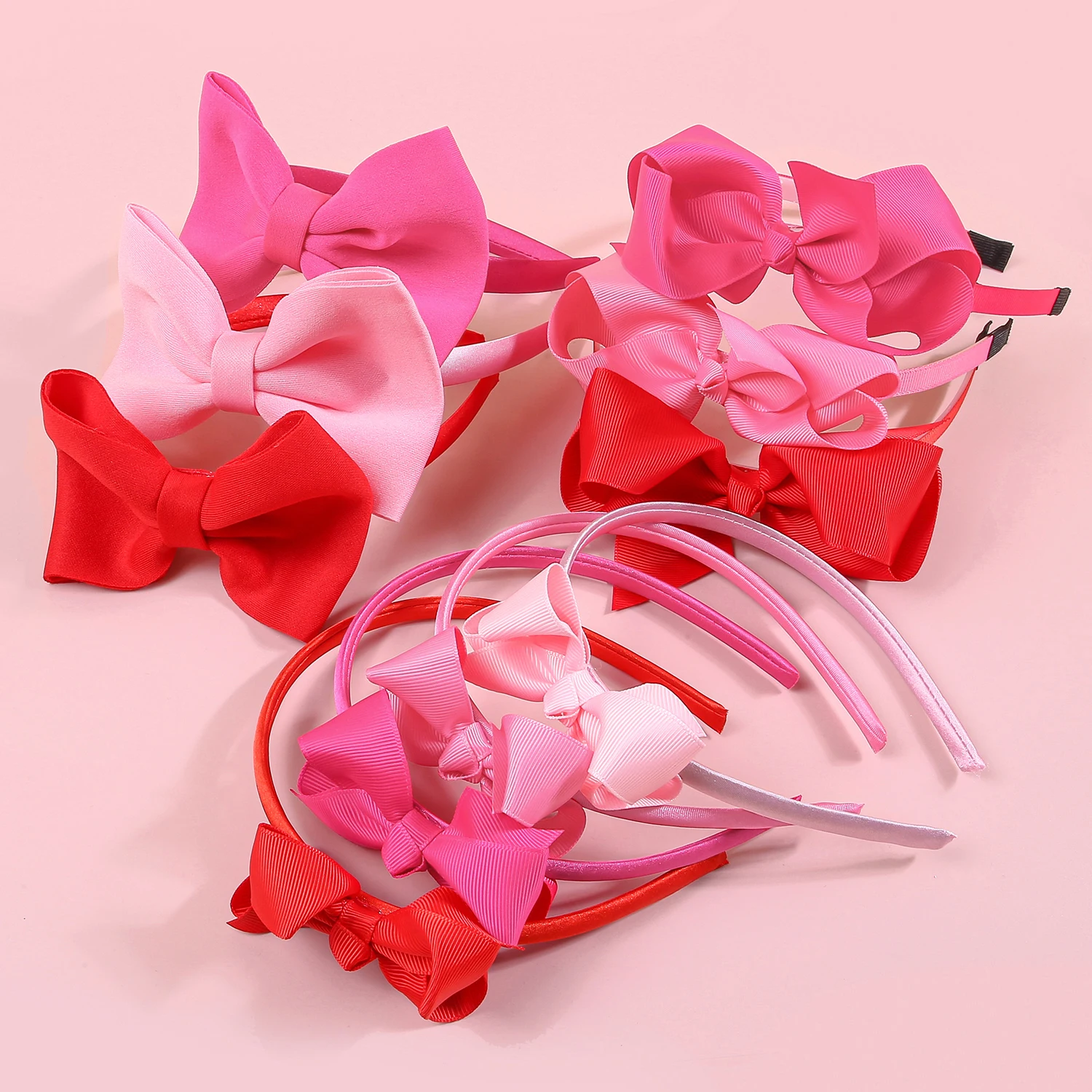 3/4pcs Valentine's Day Ribbon Hair Bows Headbands for Girls Pink Red Bows Hairbands Kids Girls Party Hair Accessories