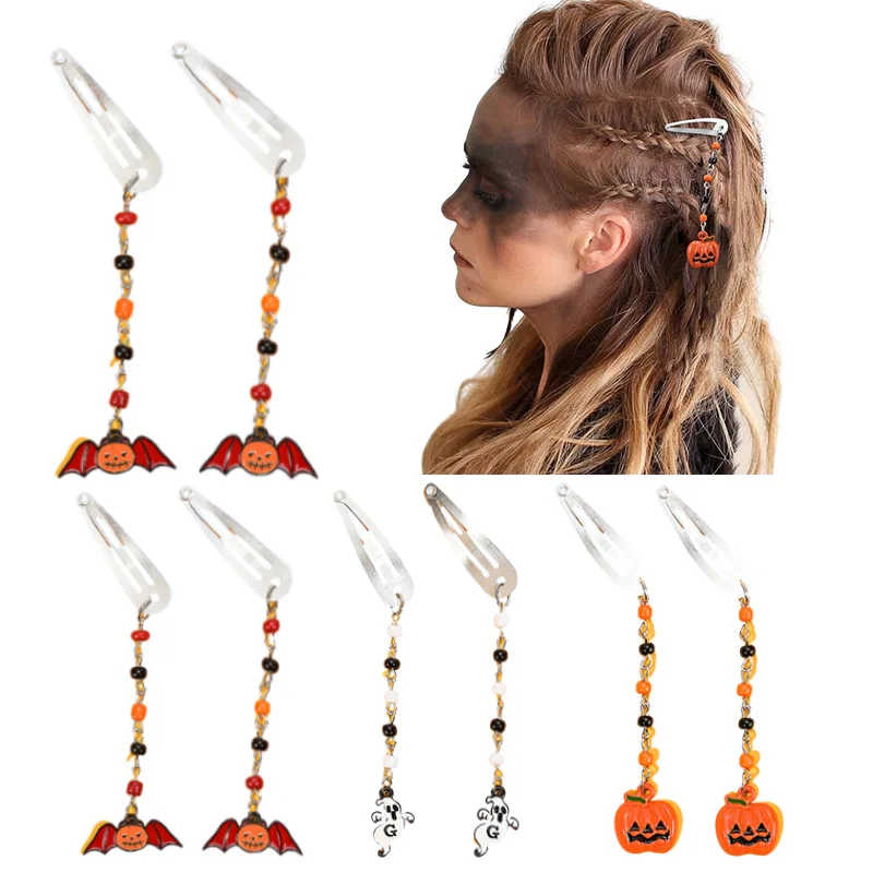 

ncmama 2Pcs/set Halloween Pumpkins Hair Clip For Women Girls Handmade Ghosts pendant Hairpin Hairgrips Fashion Headdress jewelry