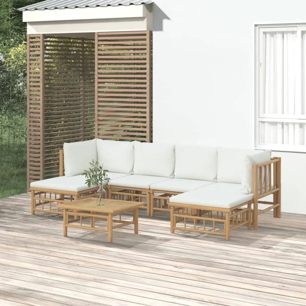 

Garden Lounge Set Cream White Bamboo Polyester Cushion Cover