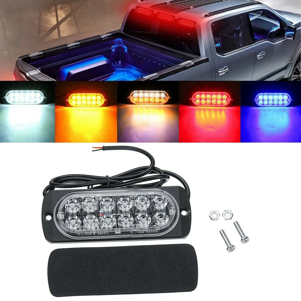 4PCS 12LED 12/24V Car Truck Slim Flash Light Bar Car Vehicle Emergency Warning Strobe Lamps