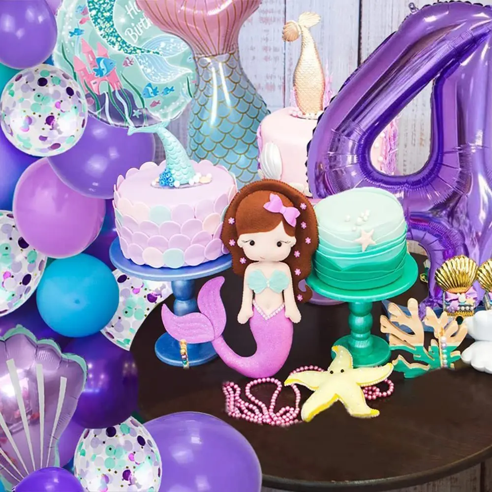 Zestaw balonów na imprezę syrenka fioletowy numer muszla balon foliowy dziewczyna mała syrenka dekoracje urodzinowe sprzyja powietrzu Globos Baby Shower — zdjęcie 4