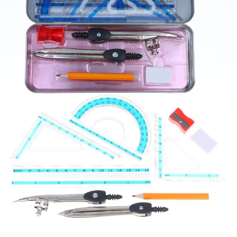9Pcs Multi-functional Mathematical Drawing Compass Kit Compasses And Rulers Set Kawaii Triangle Ruler Ruler Student Sets Ruler