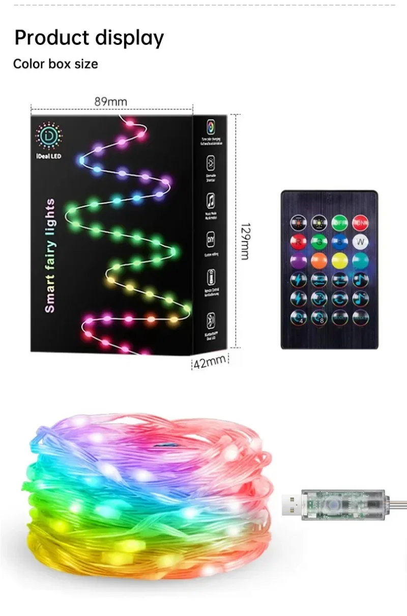 Waterproof Fairy Light String Smart Music APP 5V USB Dream color RGB WS2812 Christmas Party Garland Light Curtain Room Led Strip