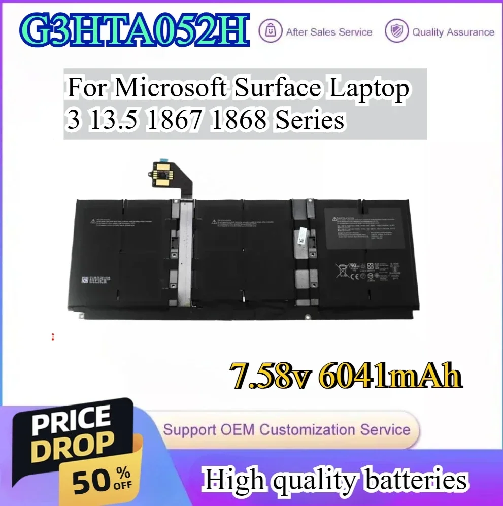 

6041mAh 7.58V G3HTA052H DYNT02 Laptop Battery for Microsoft Surface Laptop 3 13.5" 1867 1868 Tablet 7.58V 6041mAh 45.8Wh