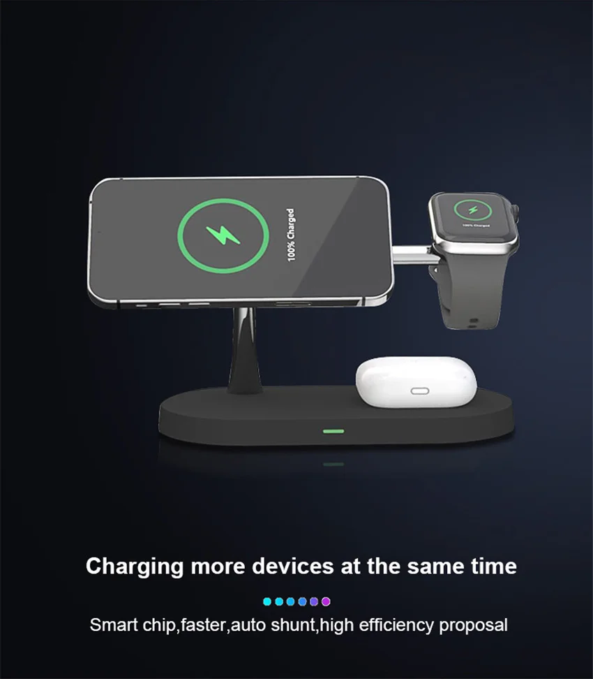 Station De Charge 5 En 1 Sans Fil – Pour IPhone 14 13 12 – Chargeur Portable Blanc