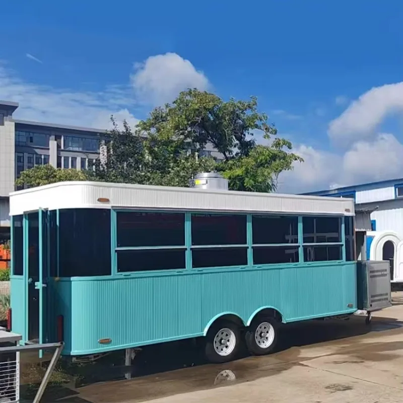 Customized Outside Restaurant Large Food Mobile Food Trailer With Full Equipment For Hamburger Pizza Lce Cream Coffee