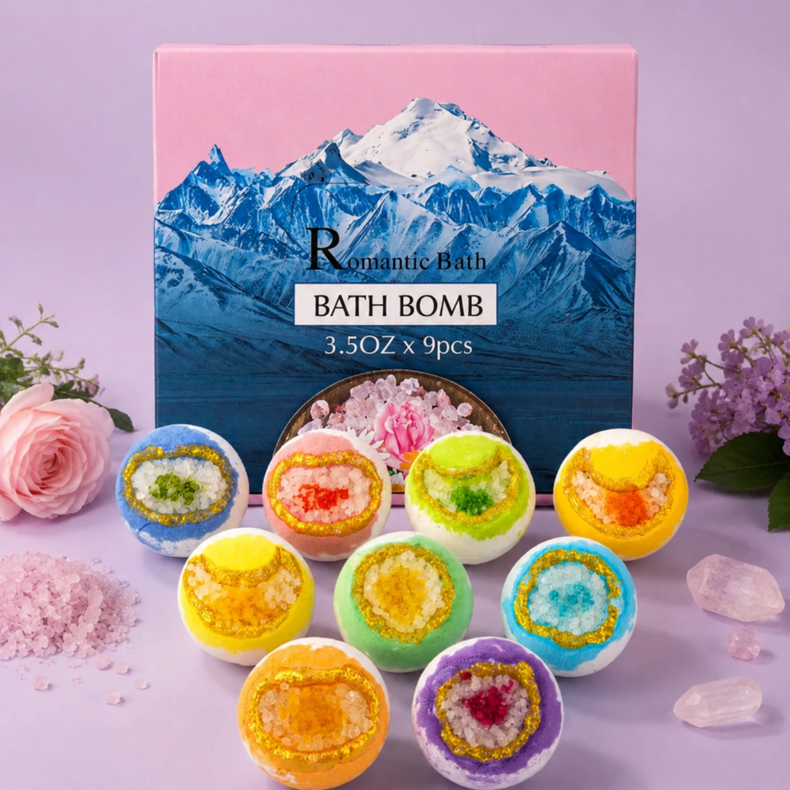 

9 Pieces Ocean Mineral Bath Fizzy Fragrant Oil Infused Crystal Bath Fizzy Gift Set Handmade for Women