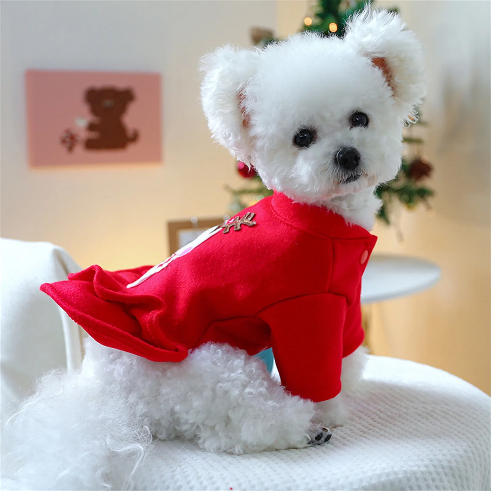 Winter Merry Christmas Pet Dress Durable Warm Skirt For Small Dog New Fashion Puppy Clothes Family Holiday Party Pet Supplies