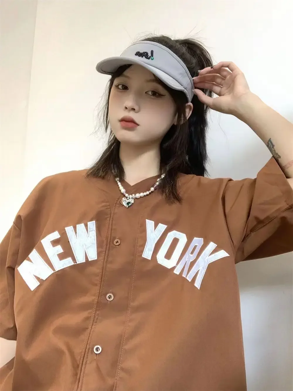 american vintage letter print shirts baseball cardigan khaki navy short sleeve tops summer casual teenage blouses harajuku 2023