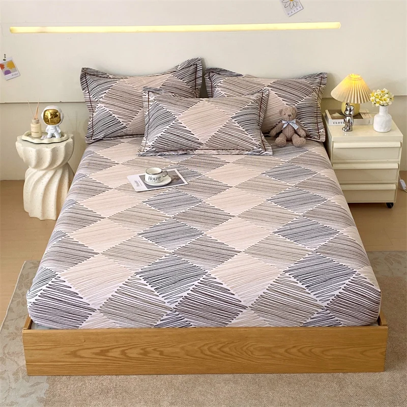 Sábana Ajustable de Algodón Puro Cepillado, Gruesa, para Cama Individual con Elástico, Sábana Individual, Ropa de Cama de Algodón para Cama Queen y King
