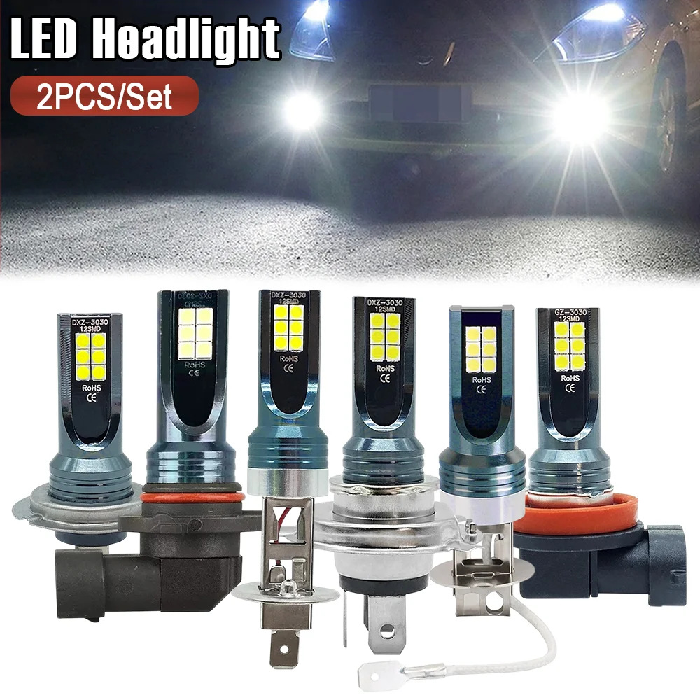 

Car LED Headlight Bulbs 12 SMD Fog Lights 3030 H11 H8 H7 H9 H1 H3 Aluminum Alloy Energy Saving Auto Lamps Replacement