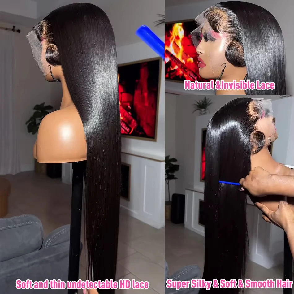 40 Inch 200 Density Frontal Wig For Black Women Brazilian Wigs Human Hair 13x4 13x6 Bone Straight HD Transparent Lace Front Wigs image 5