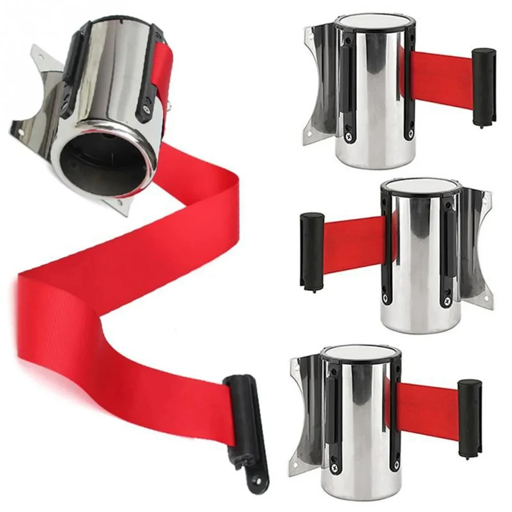 1pc 2/5m Stainless Steel Retractable Tape Barrier Evacuation Crowd Control Wall Mounted Red Band Motion Post Queue Rope Barrier