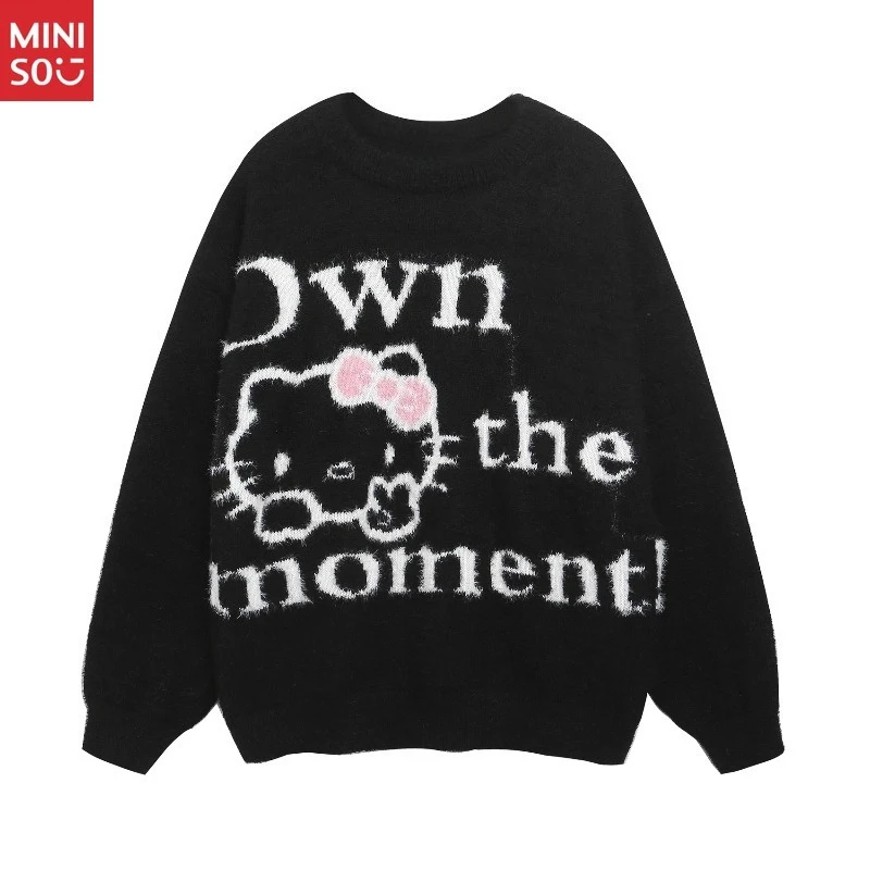 

Miniso 2025 American Cartoon Jacquard Round Neck Sweater Unisex Fall Winter New Loose Casual Comfortable Knitwear