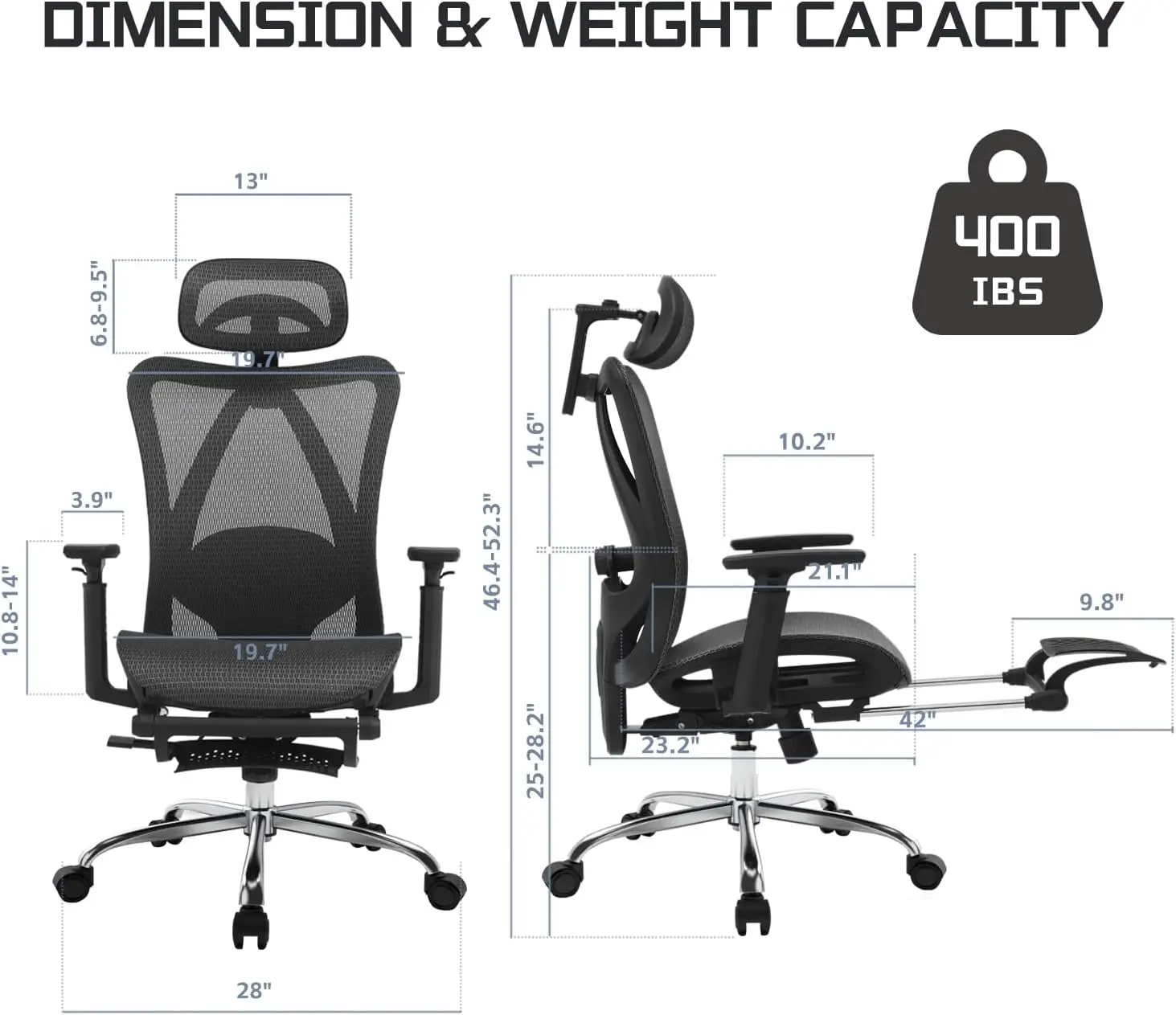 Ergonomic Office Chair, Mesh Office Chair with Adjustable Lumbar Support, SGS Class 4 Gas Cylinder Certification