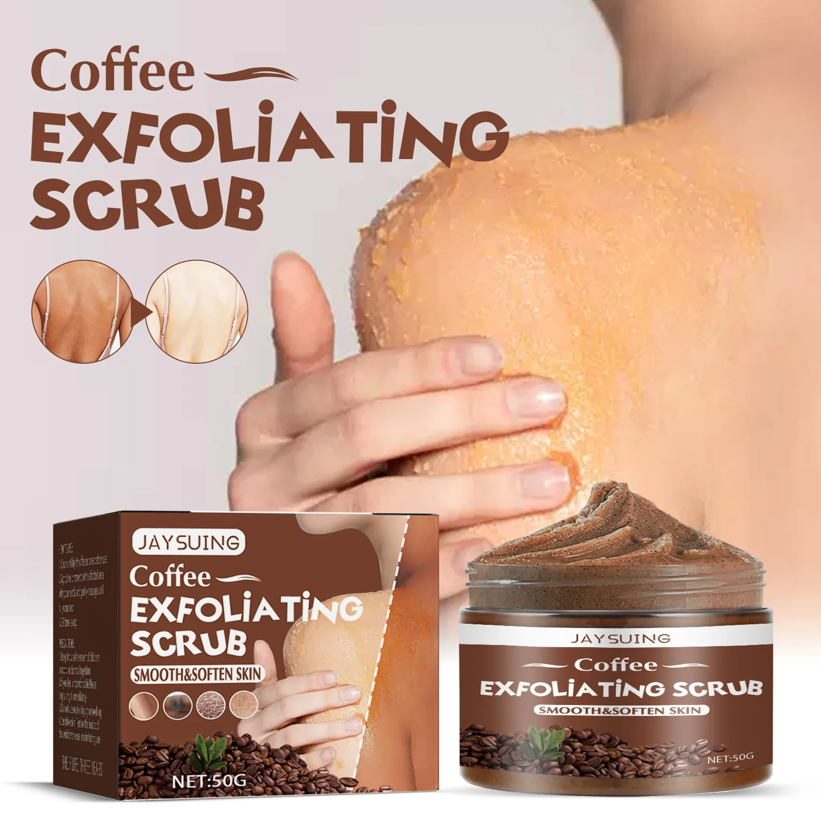 Jaysuing Coffee Scrub, for cleansing skin keratin, refreshing and rejuvenating care, body dullness‑improving scrub