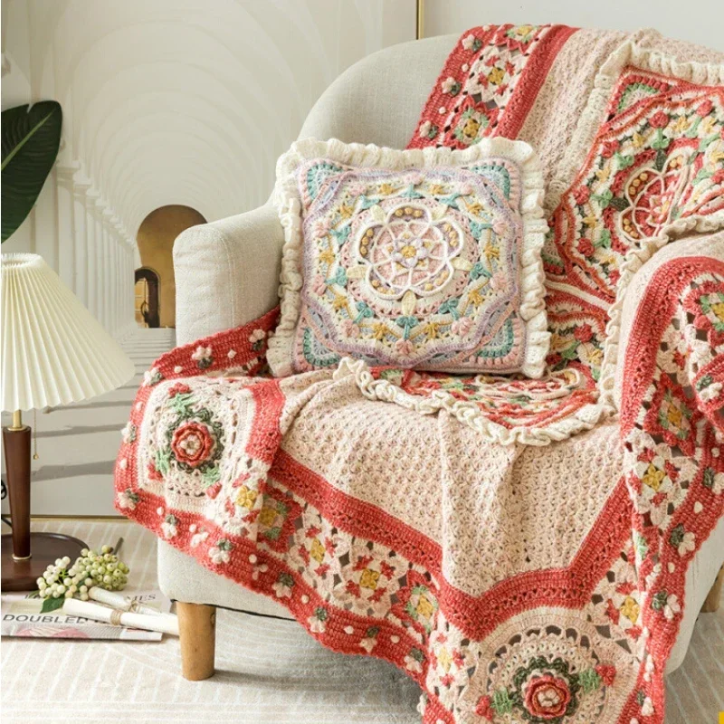 Susan's Family DIY Crochet Kit for Pros Tudor Rose Pillow-Blanket Material Package with Tools and Chinese Instruction