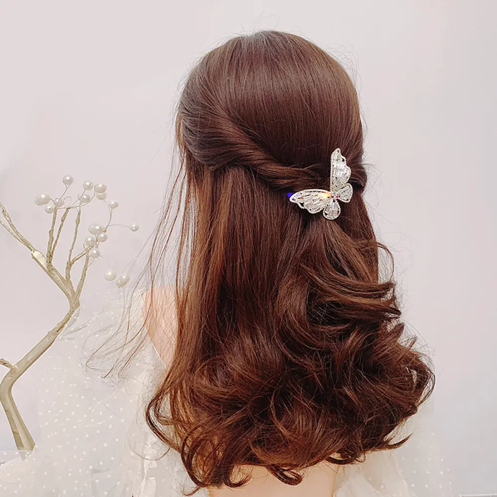 Exquisite Rhinestone Butterflies Hair Clip Premium Zinc Alloy Elegant Headwear Party Banquet Hair Accessories Girls
