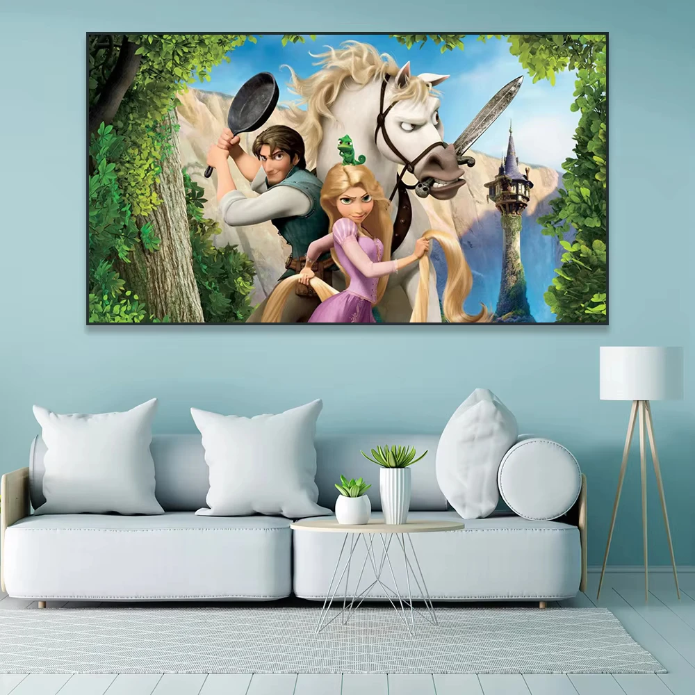 MINISO Princess Rapunzel Disney Movie Tangled Poster Cartoon Prints Home Bedroom Decor Wall Art Kids Room Pictures Canvas