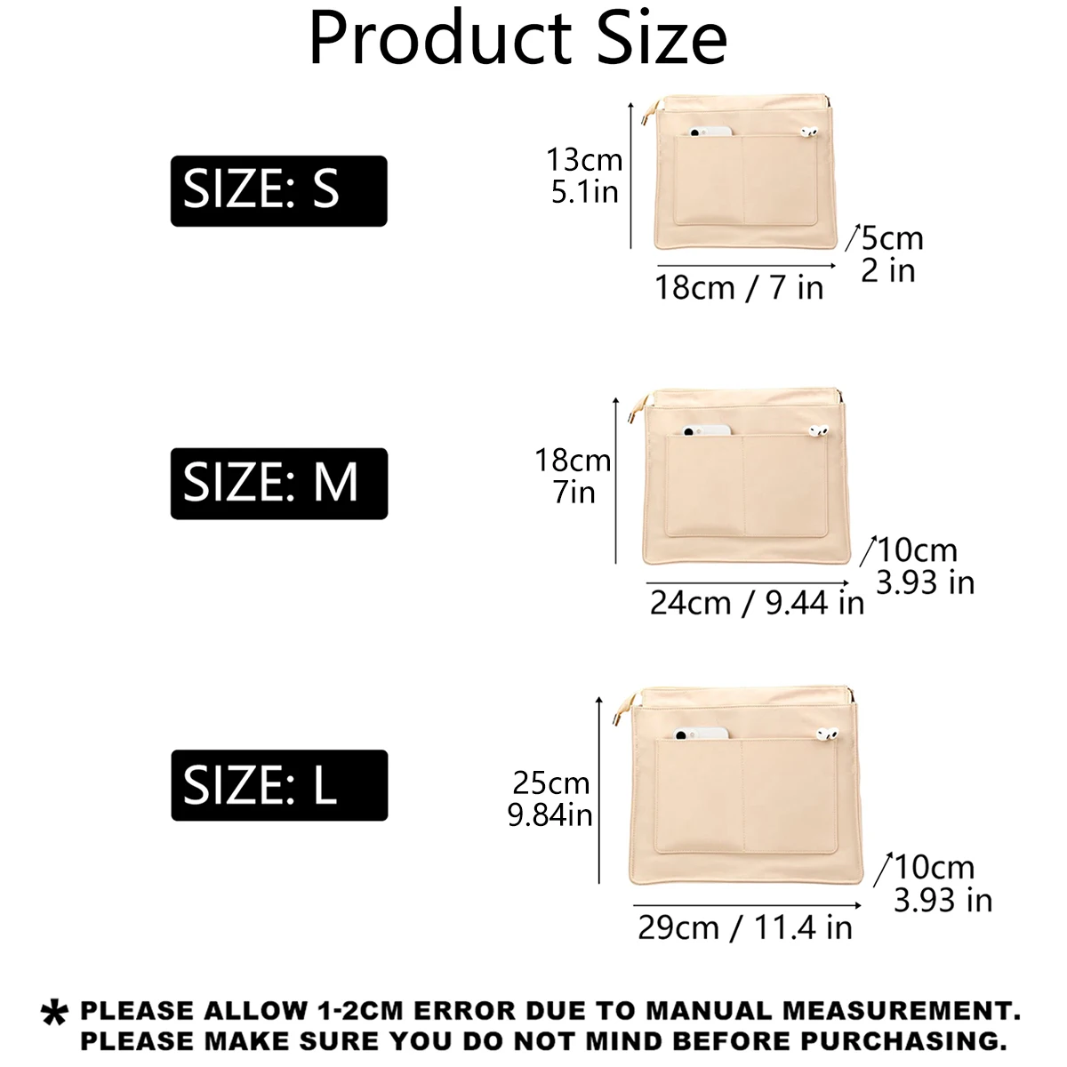حقيبة بطانة من النايلون، جيب تخزين المكياج مناسب لحقيبة تخزين حقائب اليد، مشكل سفلي للحقائب النسائية