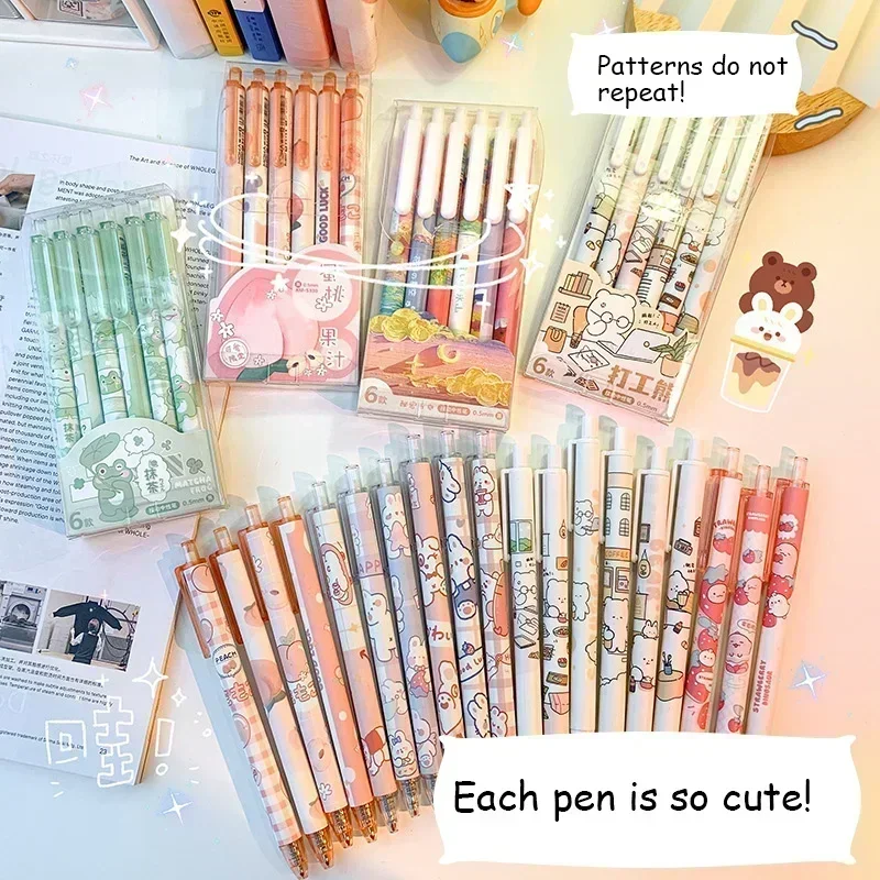 Stylos gel mignons Kawaii, divers motifs, pointe de 0.5mm, ensemble d\'écriture pour étudiants en boîte, papeterie créative, écriture lisse