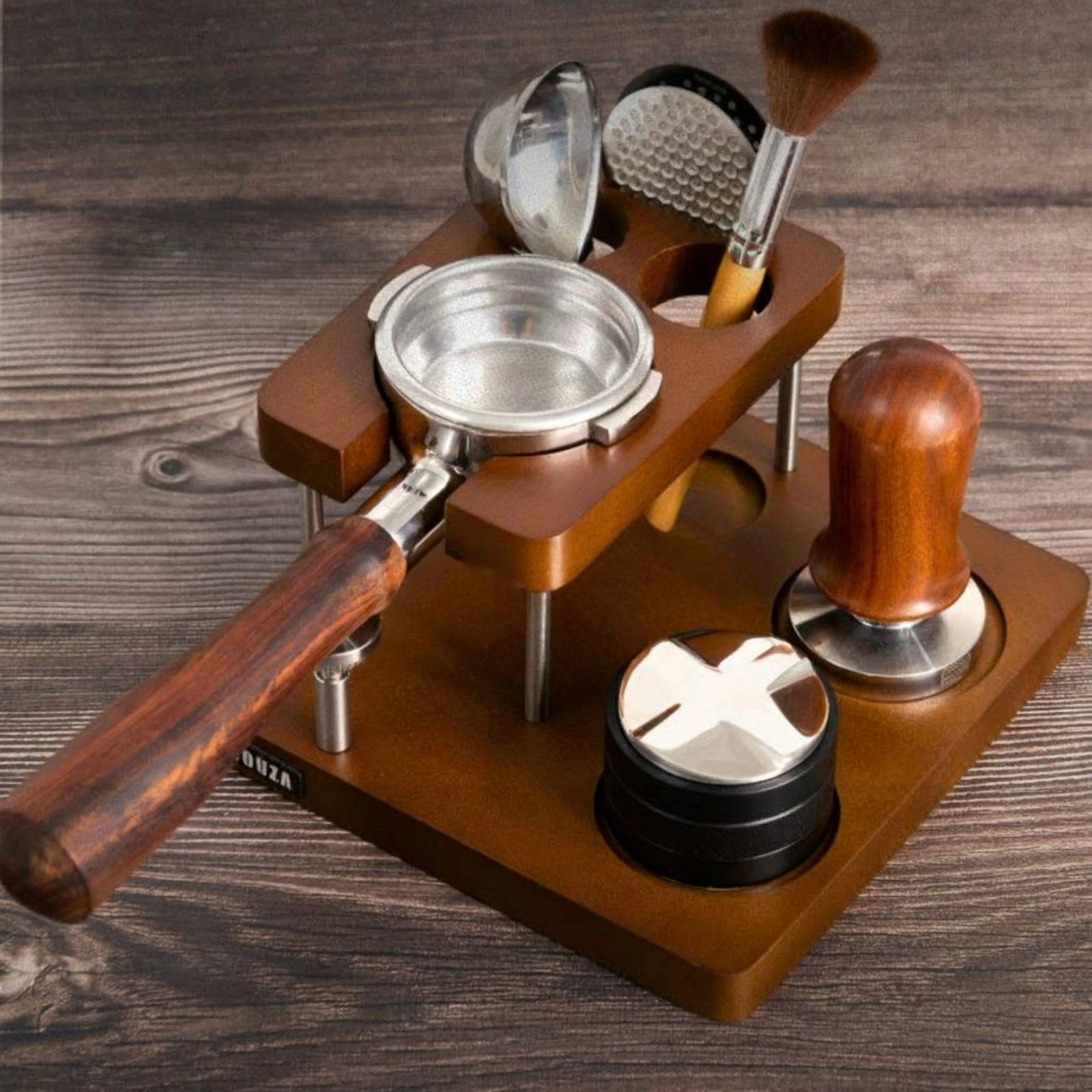 Wooden Puck Press Stand Rounded Corners Tamping Station Coffee Puck Press Holder Solid Wood Metal Tamping Base Stand