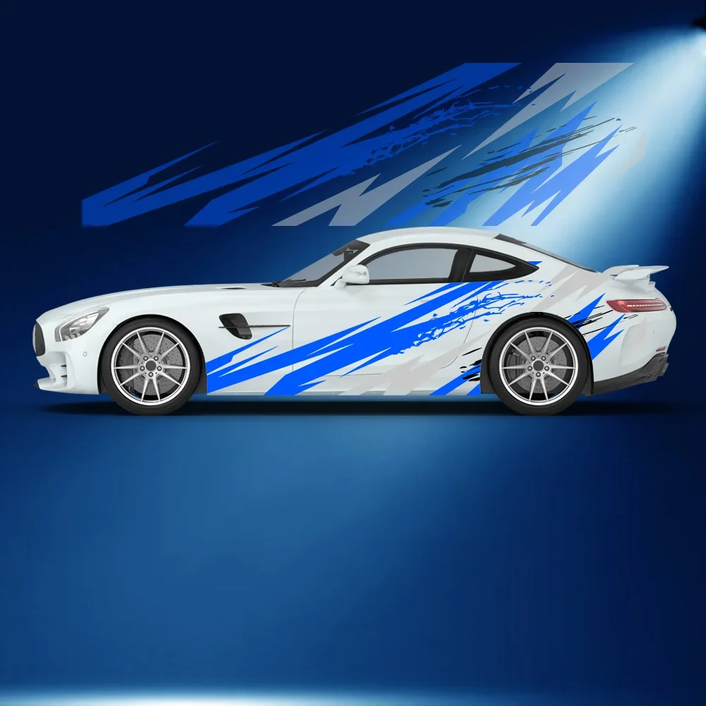 

Синие и серые линии, узор, боковая наклейка автомобиля, виниловая самоклеящаяся бумага, наклейка с краской для автоспорта, подходит для украшения грузовика, внедорожника