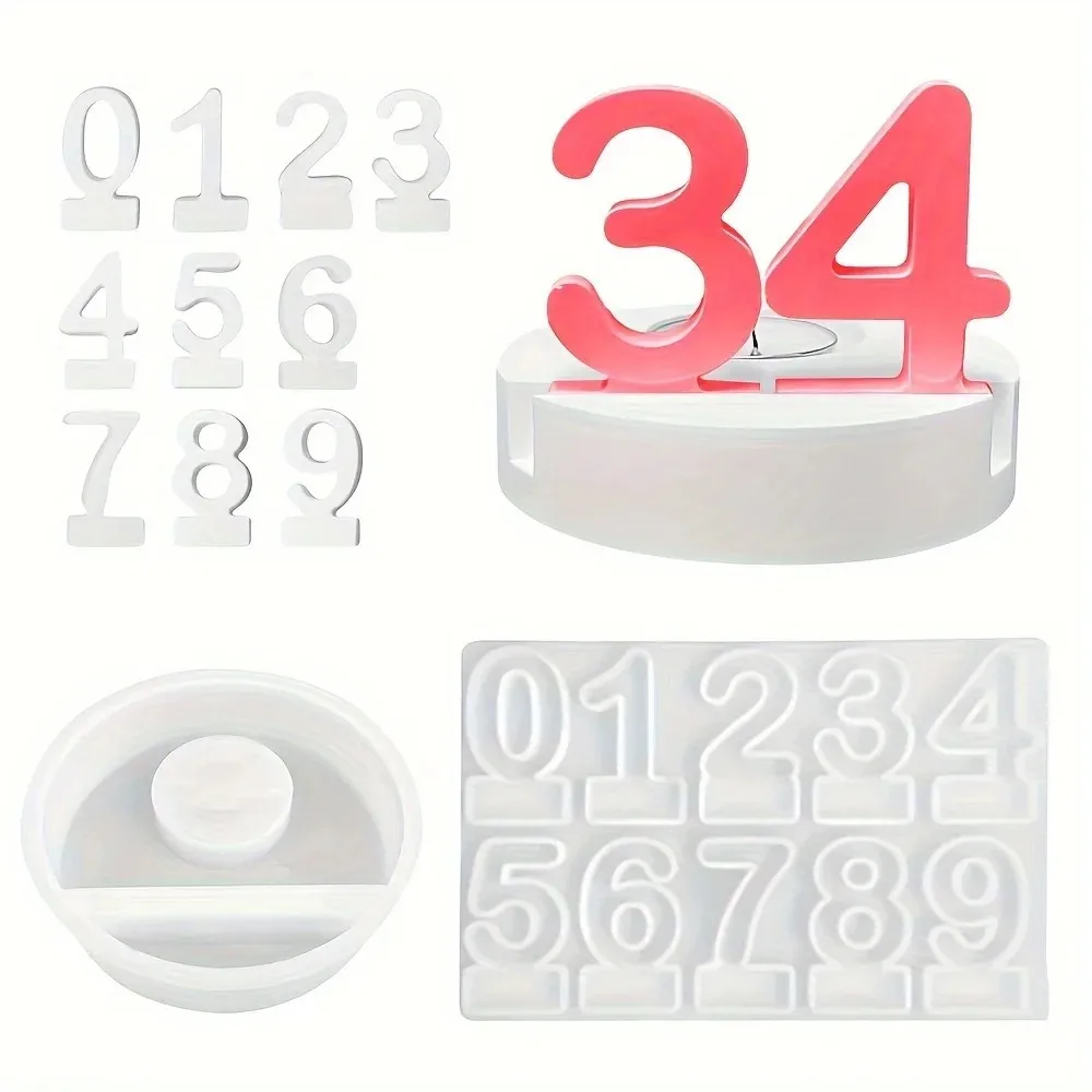 2pc Birthday Cake Silicones Molds Sqaure Base Molds for Making Holder Tealight Holder Art Craft, Number Resins Molds view 2