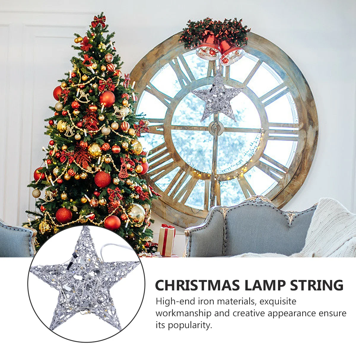 

1Set Five-Pointed Star Decor Christmas Lamp String Creative Design Exquisite Workmanship High-End Iron Material