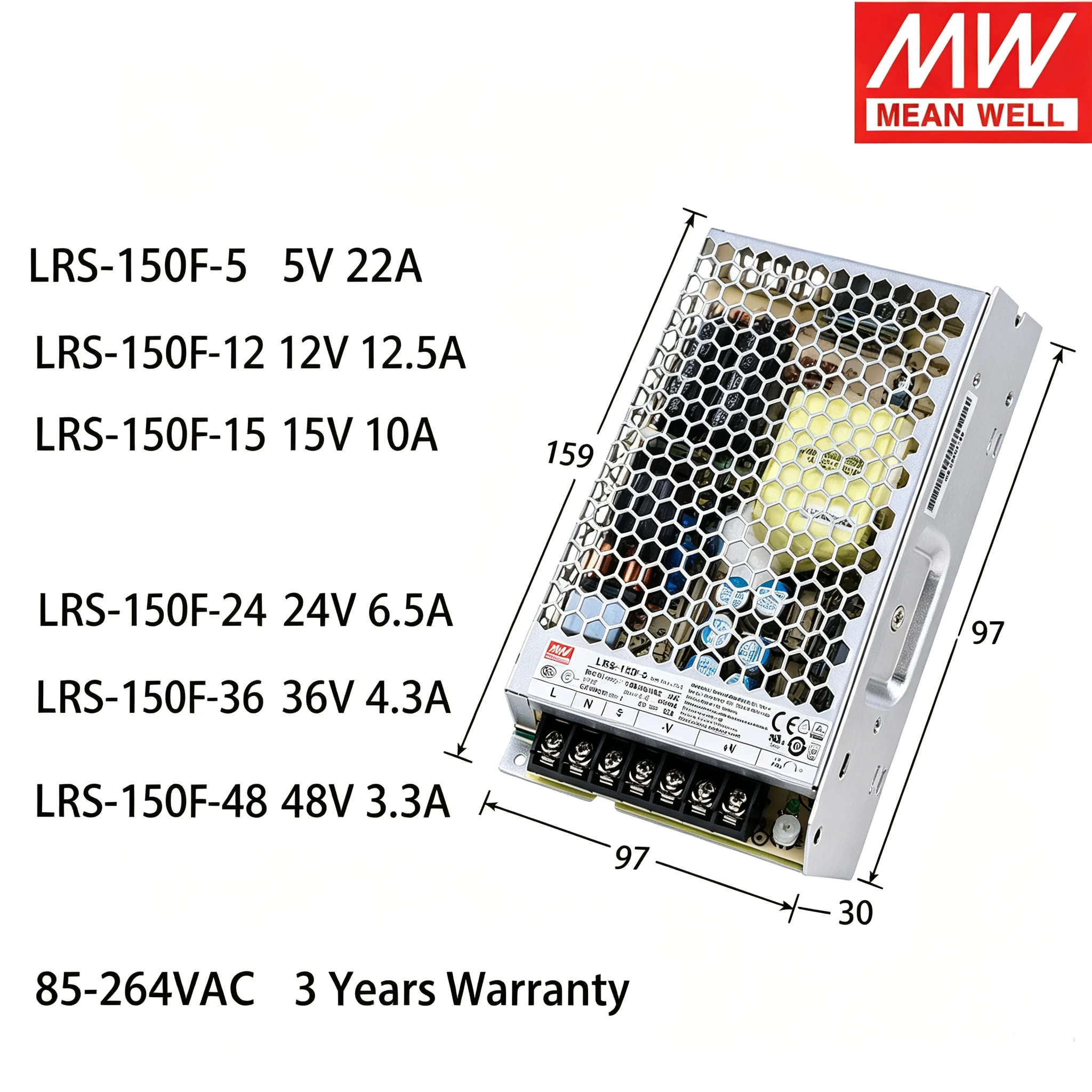 Mean Well LRS-150F 150W Einphasen-Netzteil LRS-150F-5/12/15/24/36/48 Industrielles Schaltnetzteil