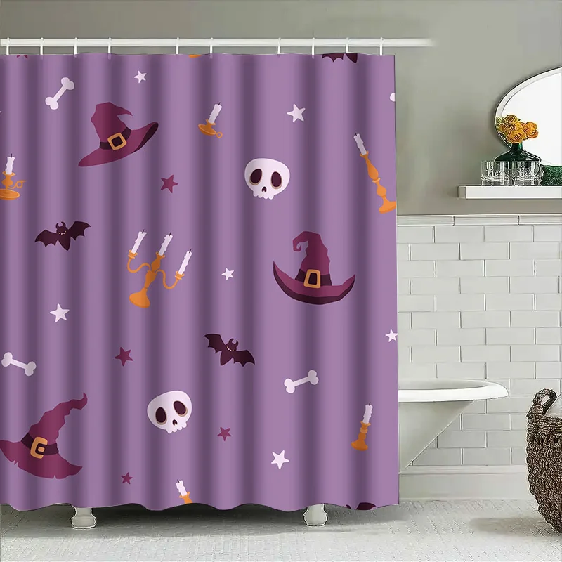 

Tuniu Halloween Bat Skull Witch Scary Shower Curtain for Bathroom Decor 150x75cm