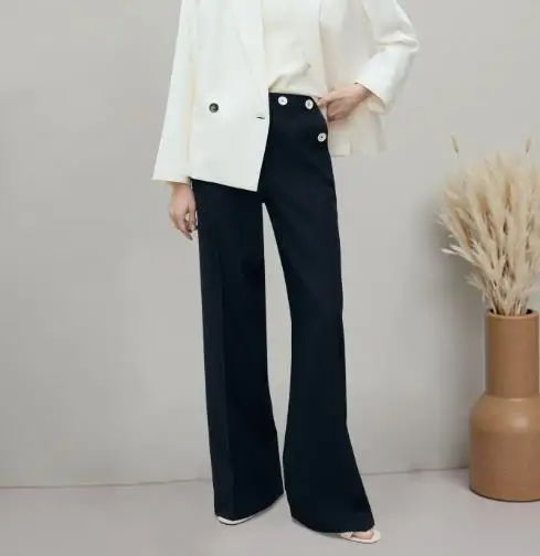 

Women's Pants Spring and Autumn Versatile Bell Shaped Pants Button Side Straightening Leg Pants High End Casual Western Pants