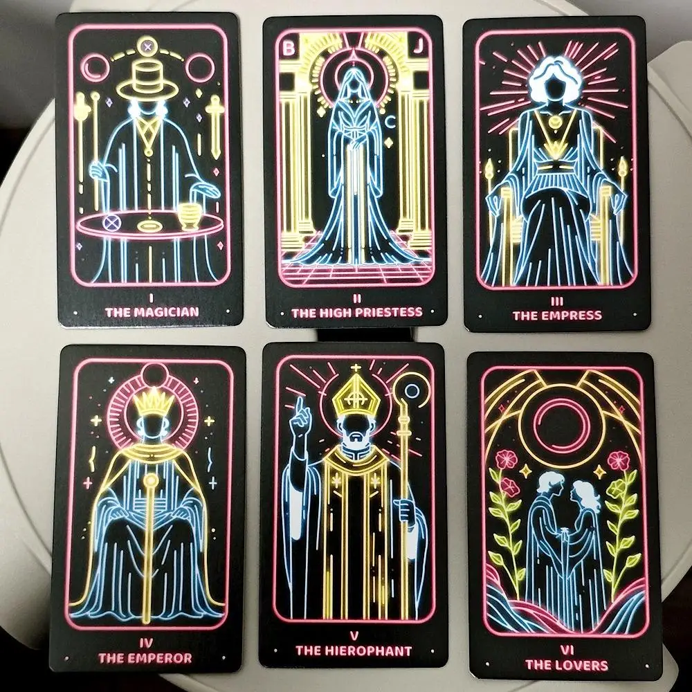 โมเดิร์น Minimalist Tarot Deck Neon-แรงบันดาลใจ Rider-Waite 78 ชิ้นการ์ดสําหรับผู้เริ่มต้นและมืออาชีพ 10.3*6 ซม.