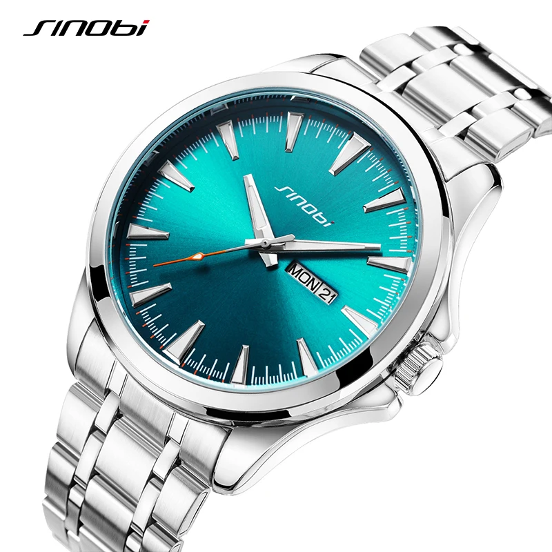 SINOBI Men’s Watches Top Brand Luxury Chronograph Quartz Men Watch Waterproof Sport Wrist Watch Men Stainless Steel Male Clock