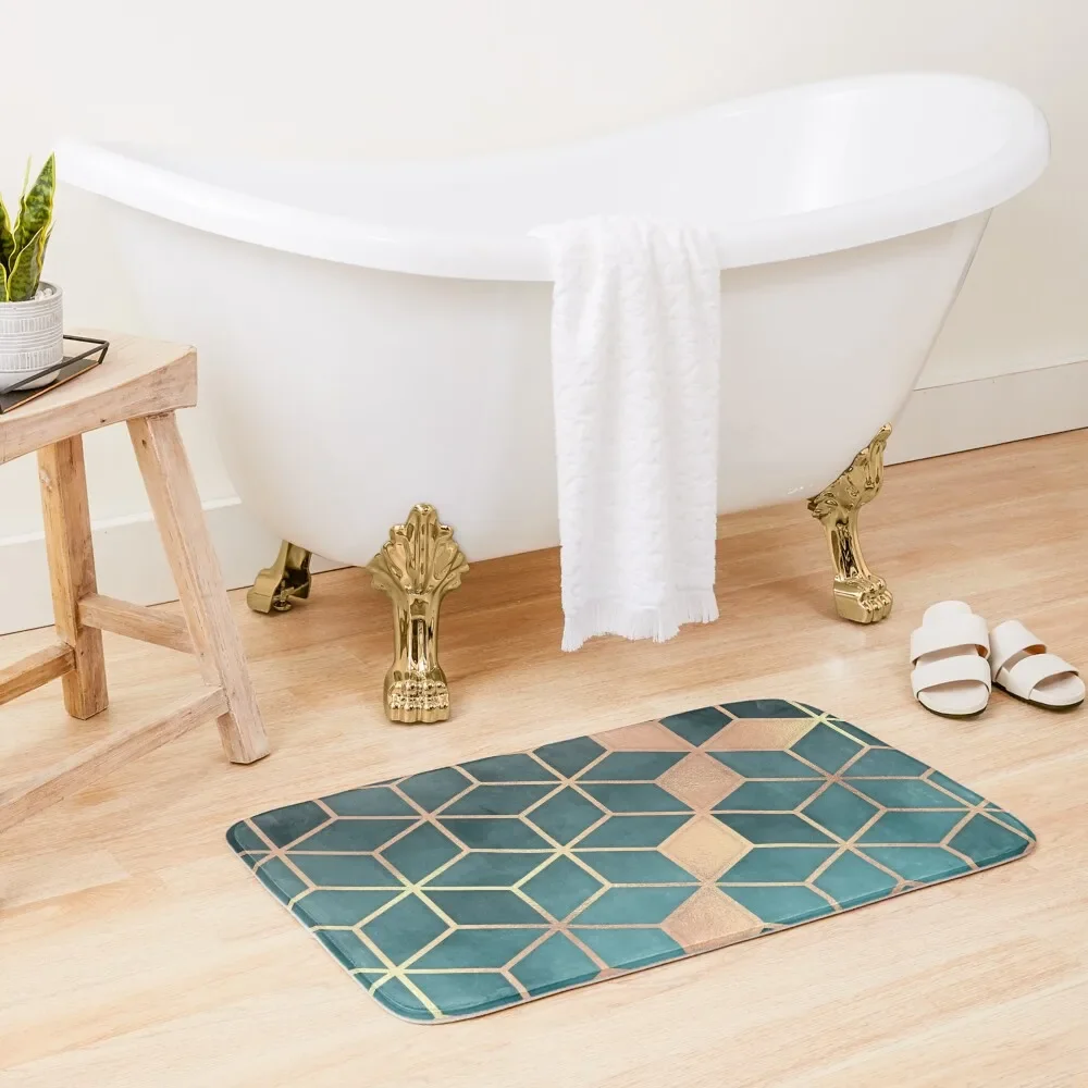 

Gold turquoise black Gradient cube Bath Mat Bathtub Carpet Bathrooms Accessories Novelties Bathroom Accessories Mat