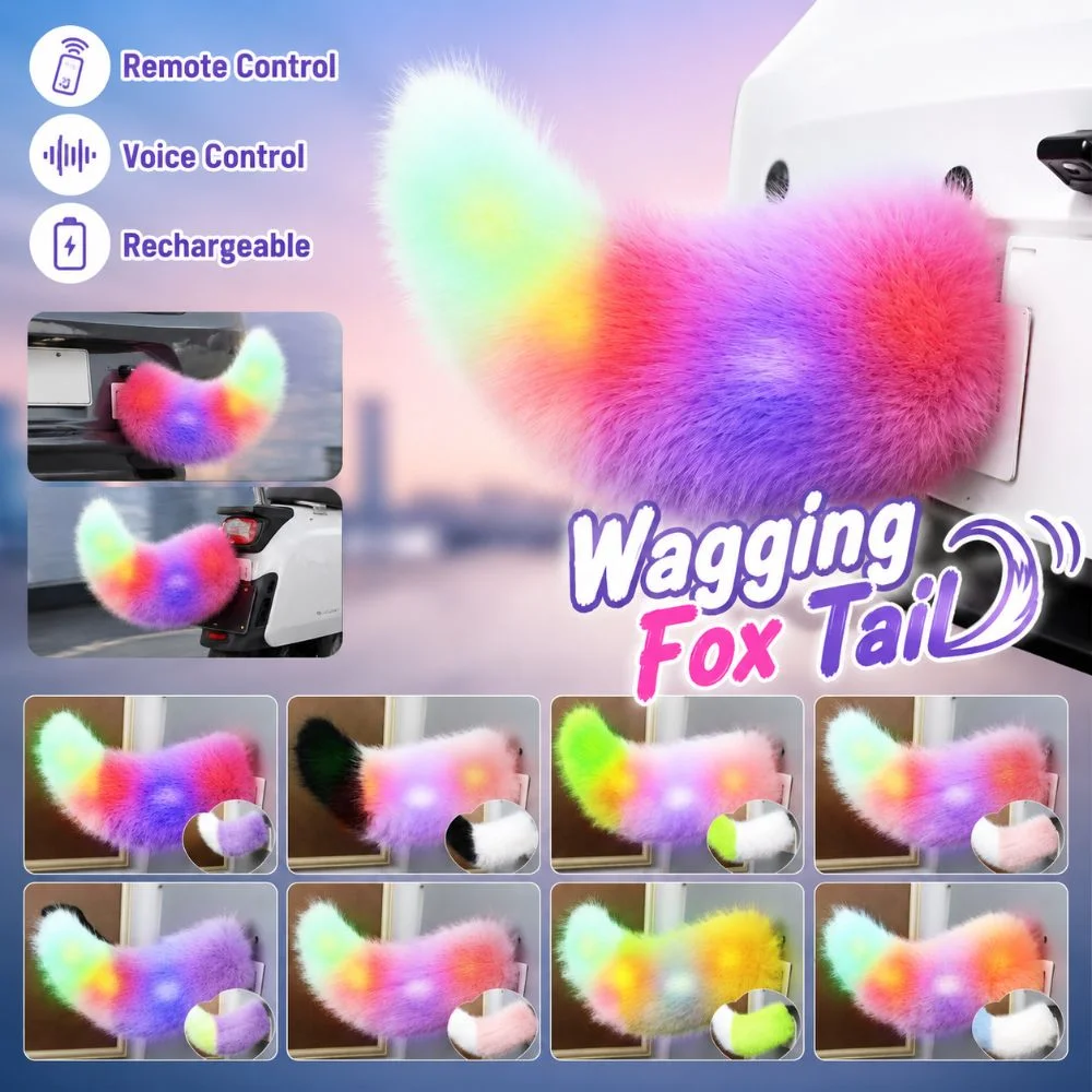 Colorful Lights Remote Control Electric Car Tail Rechargeable Fluffy Bicycle Wagging Moving Tail Self-adhesive Realistic