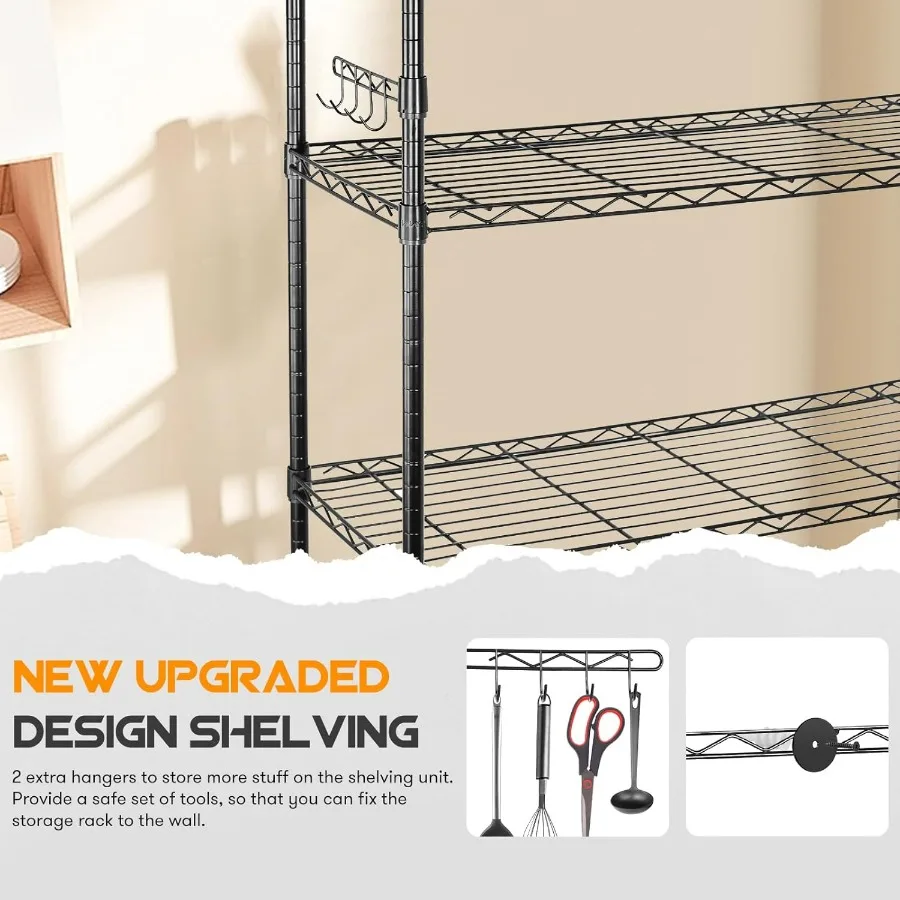 أرفف تخزين، وحدة رفوف معدنية شديدة التحمل بوزن 175 رطل مع عجلات و8 خطافات، رف سلك جراج قابل للتعديل للمجموعة