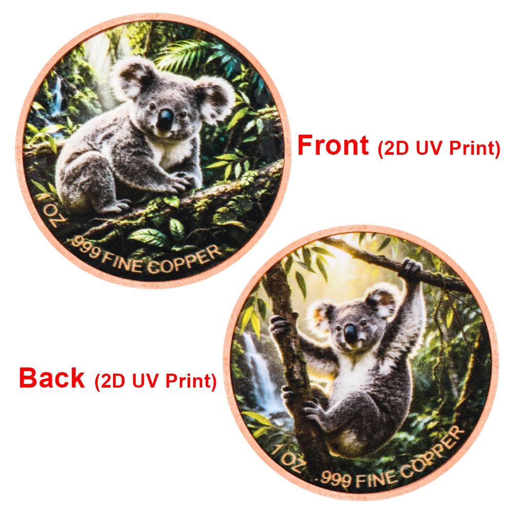1pc Cute Koala Wildlife 1 oz .999 Fine Copper Collectible Coin Australian Wild Animal Copper Challenge Coin Art Craft Souvenir