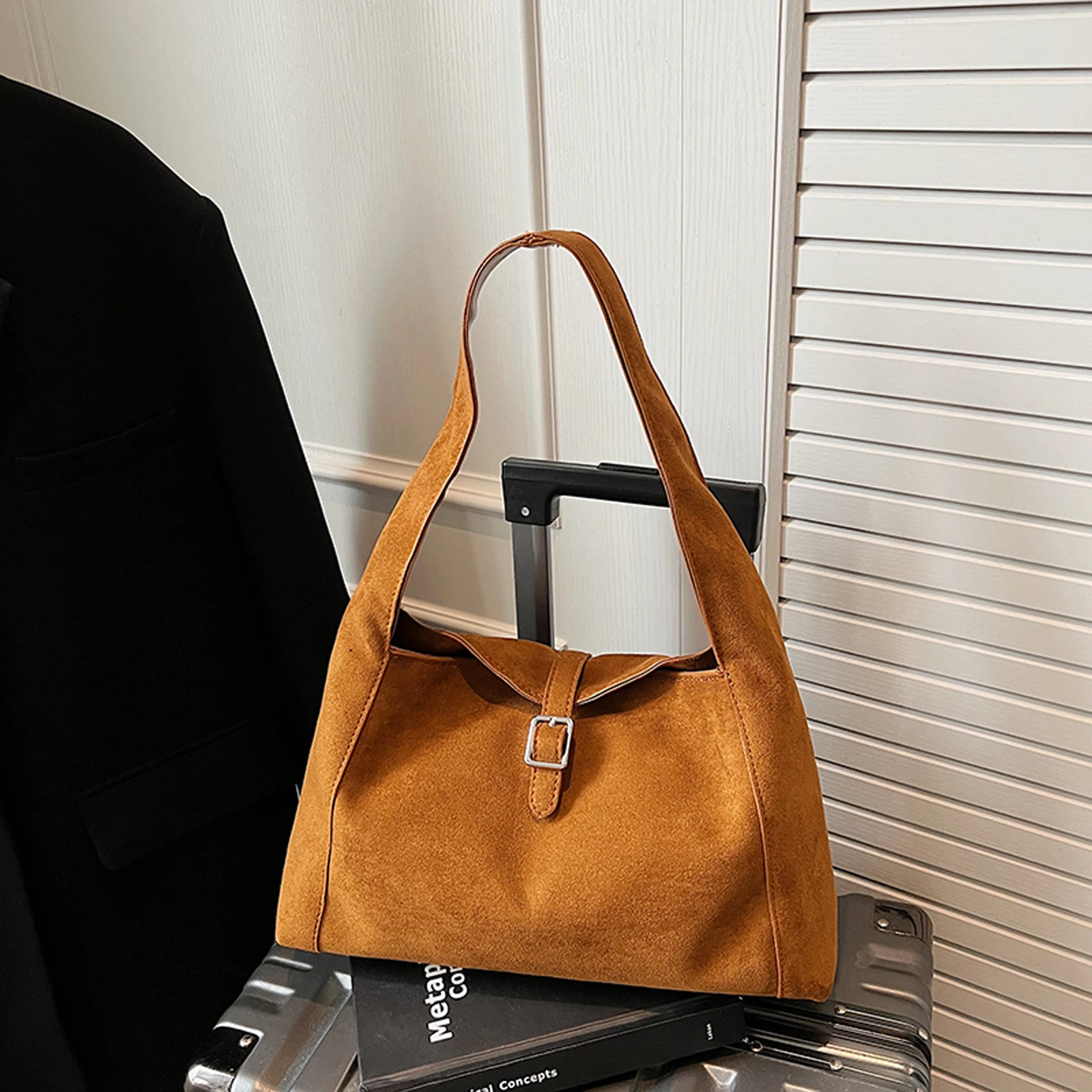 

Замшевые сумки на плечо для женщин, однотонная сумка на плечо, ретро сумка на одно плечо для путешествий, школы, колледжа, работы