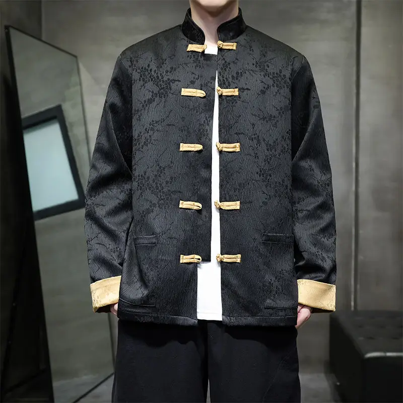 

New 2024 Spring Autumn Chinese Sle Long Sve Jaet Men's Loose Large Size Retro Floral Embroidery Windproof Casual Coat