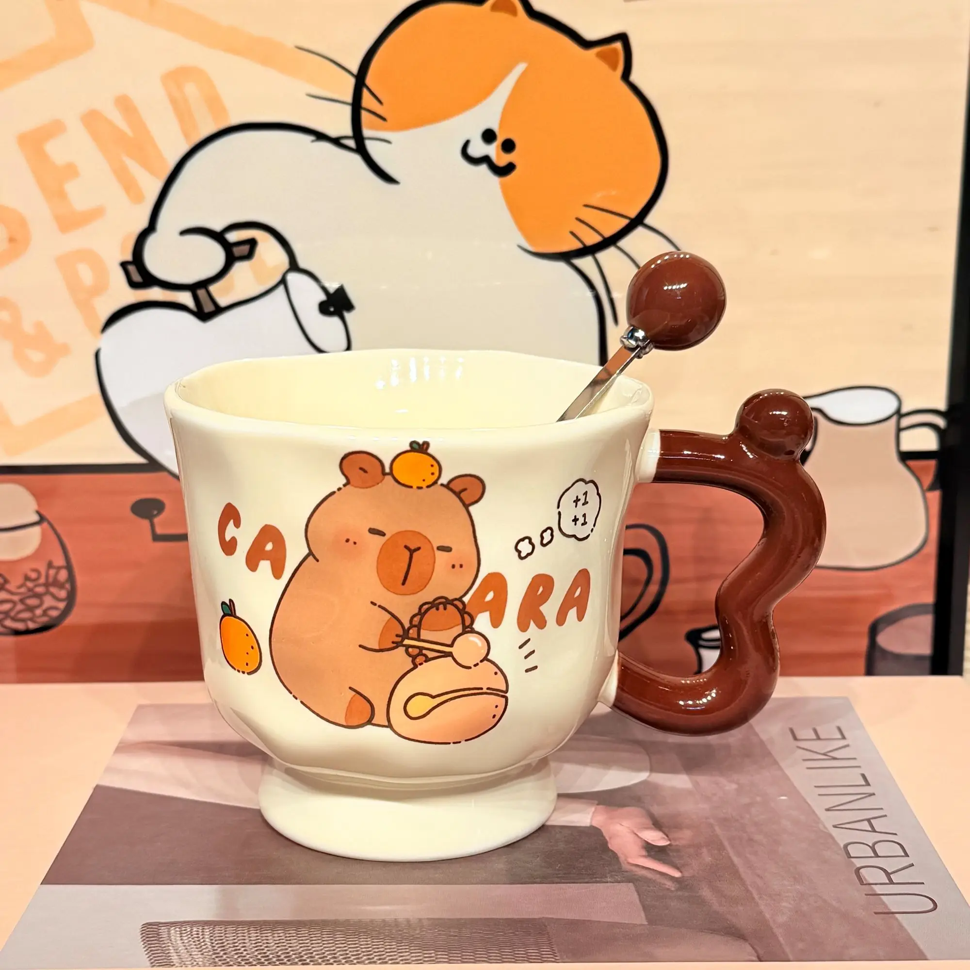 Capybala Ceramic Mug Single Cup Cartoon Bear Design With Handle And Spoon For Office Or Home Use Promotional Gifts