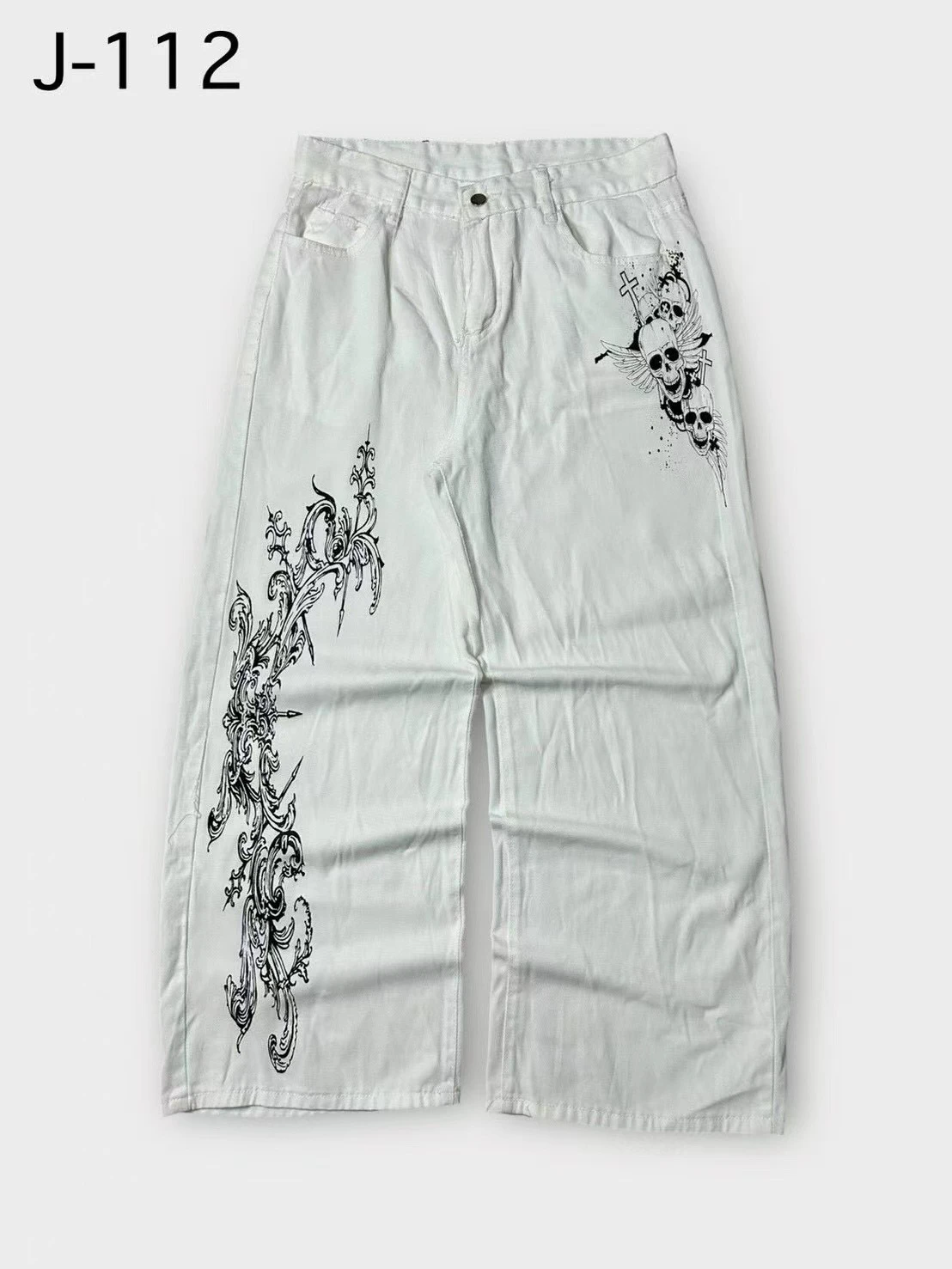 Y2K Dark Gothic Death Print Baggy Jeans Unisex Streetwear Wide Leg Denim Pants Harajuku Hip Hop Loose Fit view 4