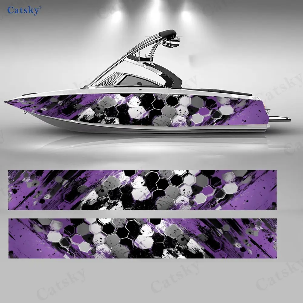 

2 шт. фиолетовых наклеек-сот для лодок, водонепроницаемые виниловые наклейки из ПВХ для рыболовных судов, прочные и стильные