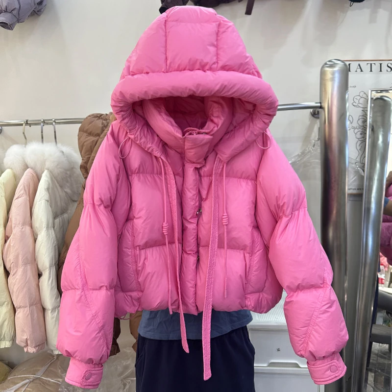 Schinteon Damen-Daunenjacke mit weißer Ente und Kapuze, lässig, über Größe, Herbst und Winter, warm, locker, koreanischer Stil, Oberbekleidung, 2023, Neu