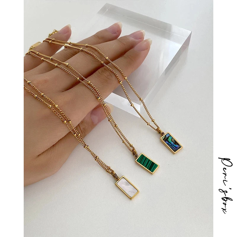 Peri'sBox 3 Designs Rectangle Malachite Necklaces Abalone Shell Necklaces for Women Natural Shell Minimalist Necklace 2020 Hot image 2